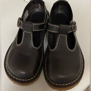 Classic Women's Dark Brown Leather T-Strap Flats